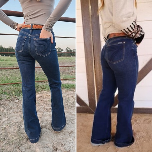 7 For All Mankind Dojo Jeans Low Rise Flare Western Y2K Dark Denim Blue 30 - Picture 4 of 16